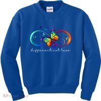 Different Not Less Autism Awareness Neurodiversity Butterfly Kids Sweatshirt thumb 0