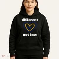 Different Not Less Down Syndrome Awareness Heart Hoodie thumb 5