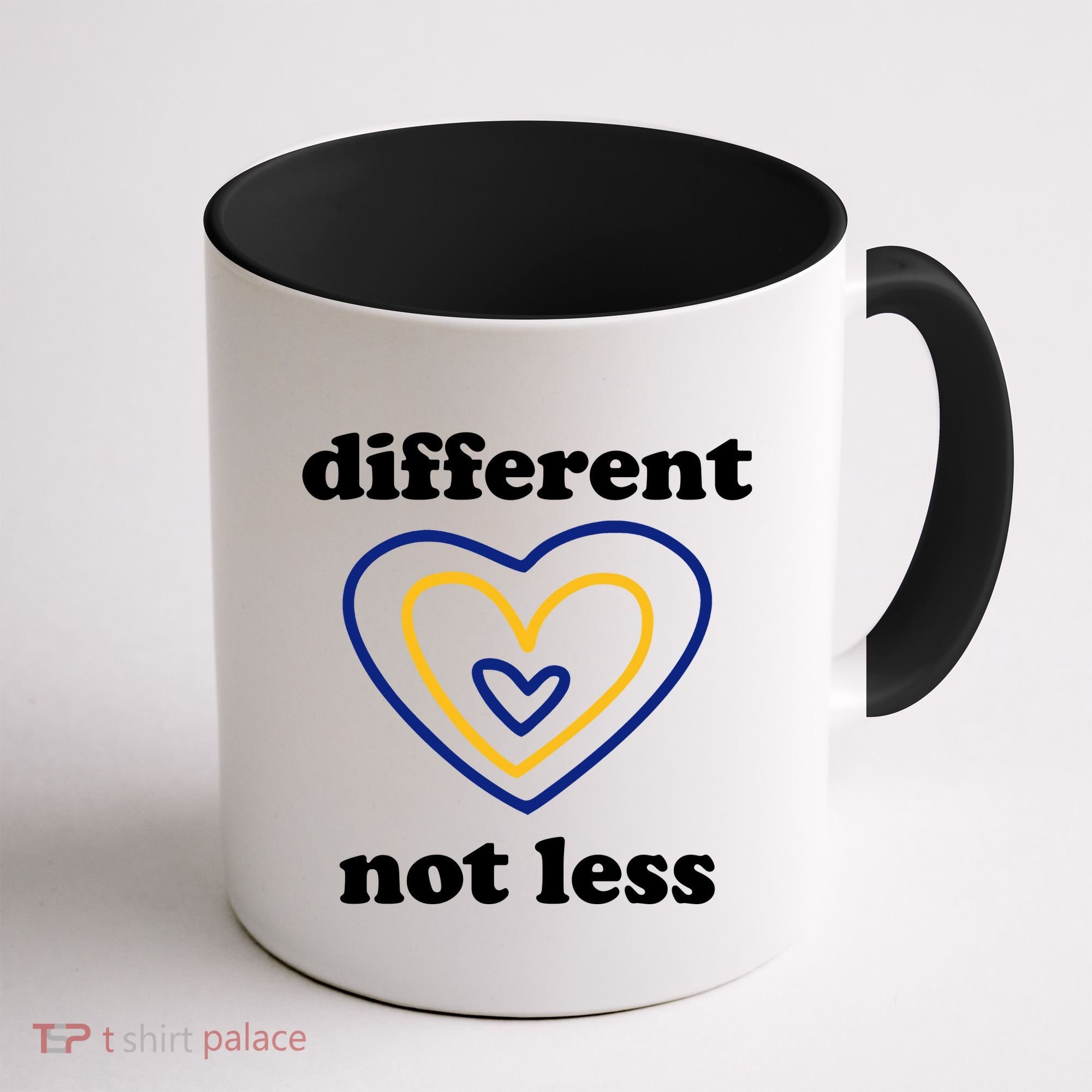 Different Not Less Down Syndrome Awareness Heart Coffee Mug