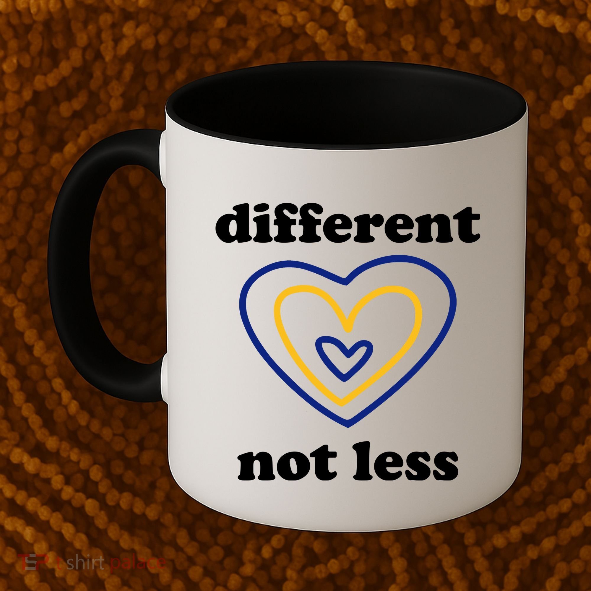 Different Not Less Down Syndrome Awareness Heart Coffee Mug