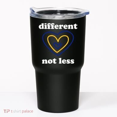 Different Not Less Down Syndrome Awareness Heart Tumbler