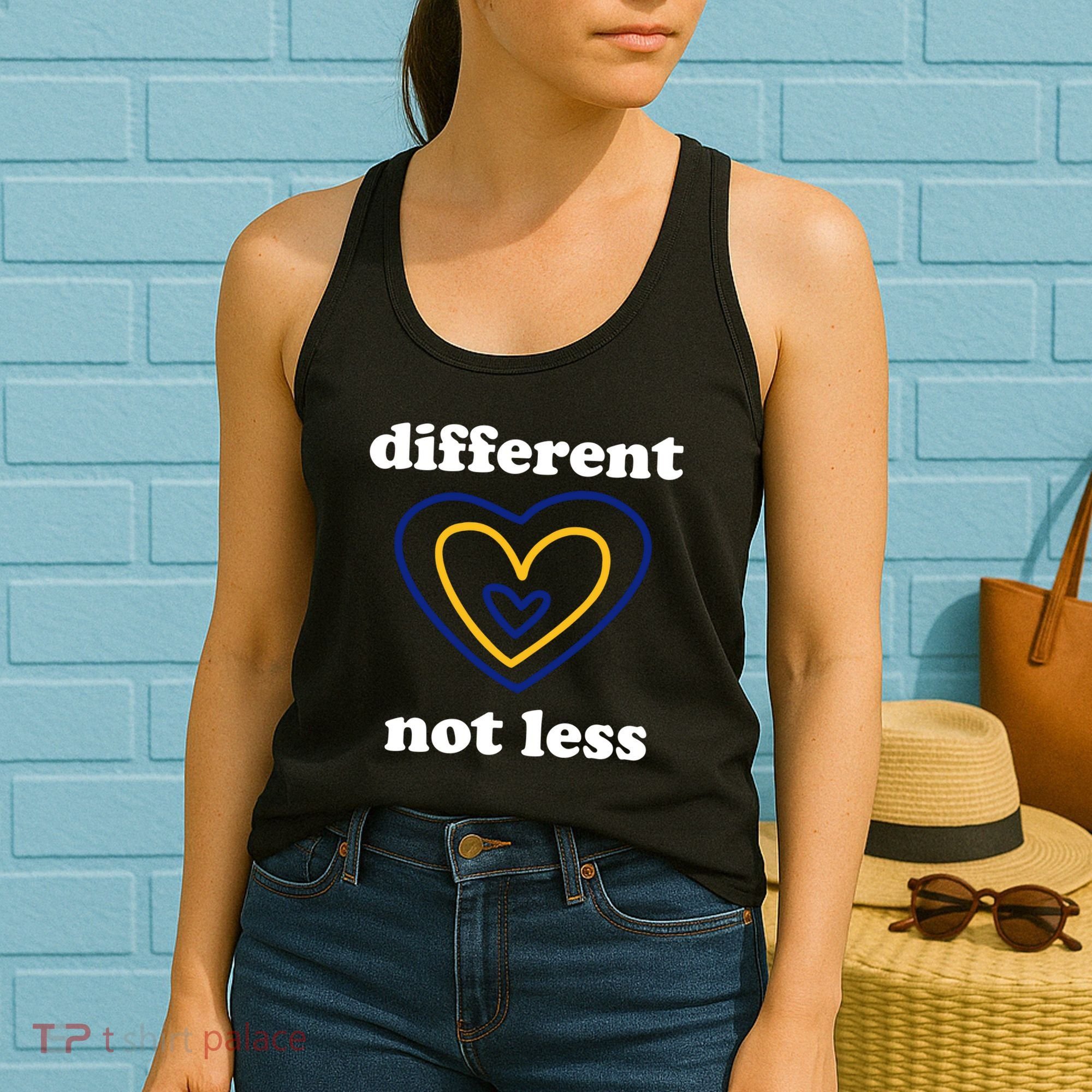 Different Not Less Down Syndrome Awareness Heart Women's Tank Top