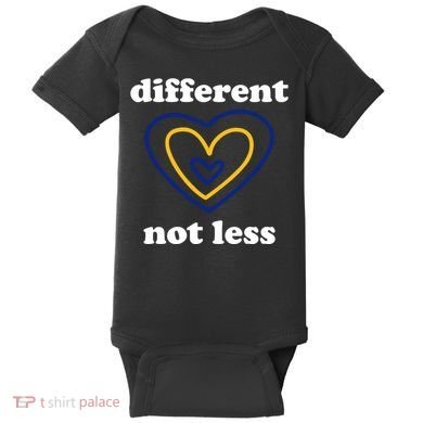 Different Not Less Down Syndrome Awareness Heart Baby Bodysuit