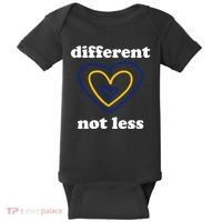 Different Not Less Down Syndrome Awareness Heart Baby Bodysuit thumb 0