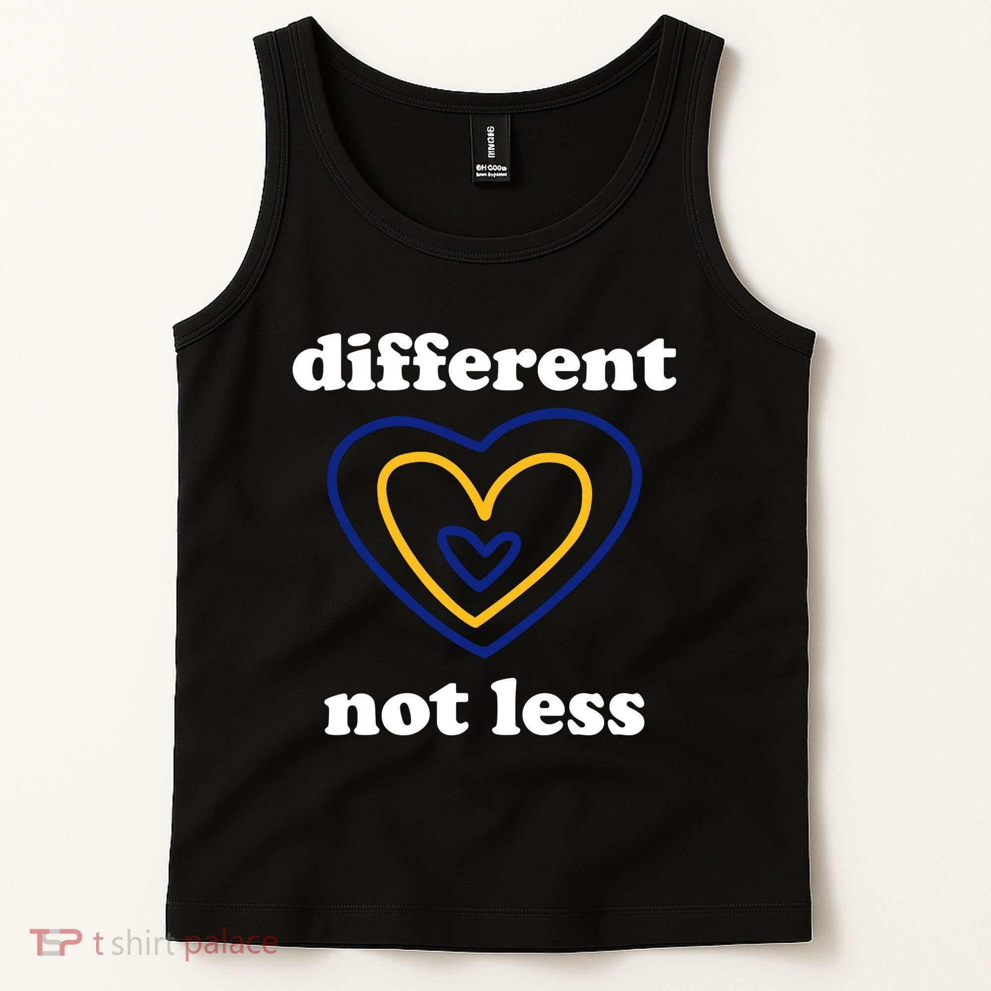 Different Not Less Down Syndrome Awareness Heart Tank Top