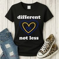 Different Not Less Down Syndrome Awareness Heart Women's T-Shirt thumb 3