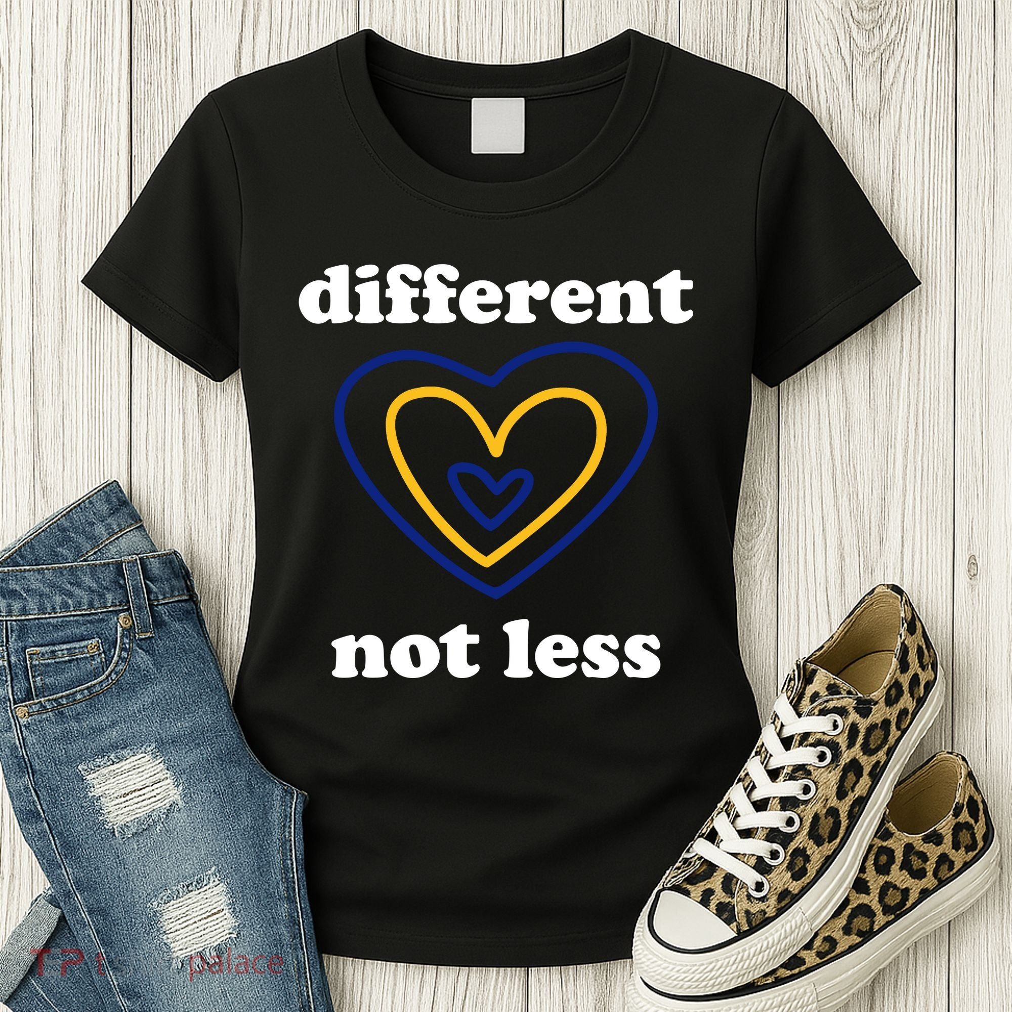 Different Not Less Down Syndrome Awareness Heart Women's T-Shirt