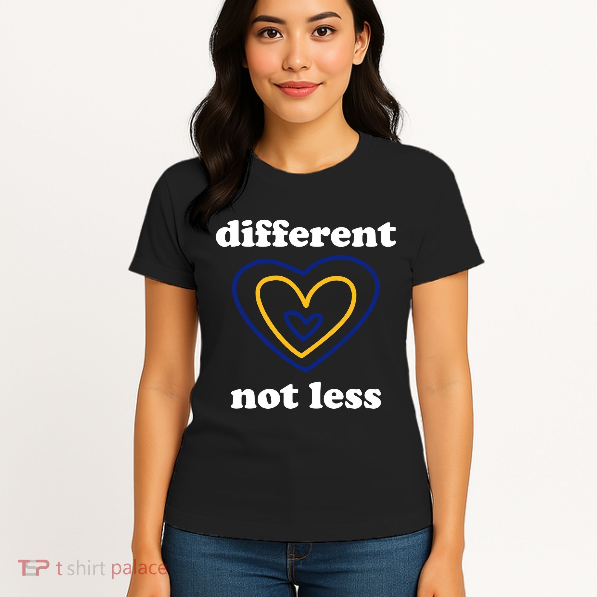 Different Not Less Down Syndrome Awareness Heart Women's T-Shirt