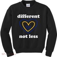 Different Not Less Down Syndrome Awareness Heart Kids Sweatshirt thumb 0