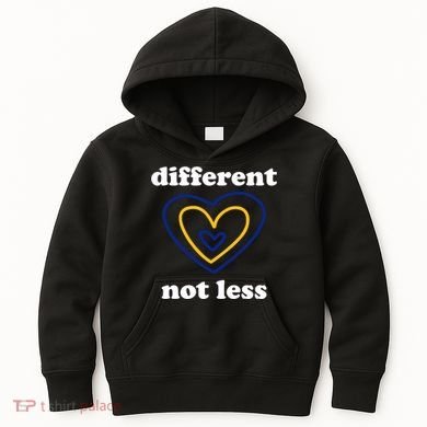 Different Not Less Down Syndrome Awareness Heart Kids Hoodie