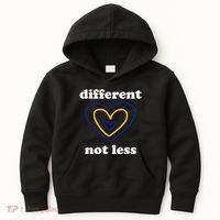 Different Not Less Down Syndrome Awareness Heart Kids Hoodie thumb 0