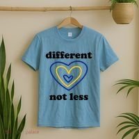 Different Not Less Down Syndrome Awareness Heart T-Shirt thumb 2