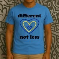 Different Not Less Down Syndrome Awareness Heart T-Shirt thumb 3