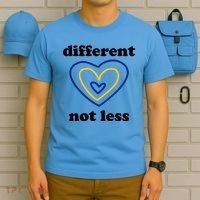 Different Not Less Down Syndrome Awareness Heart T-Shirt thumb 5