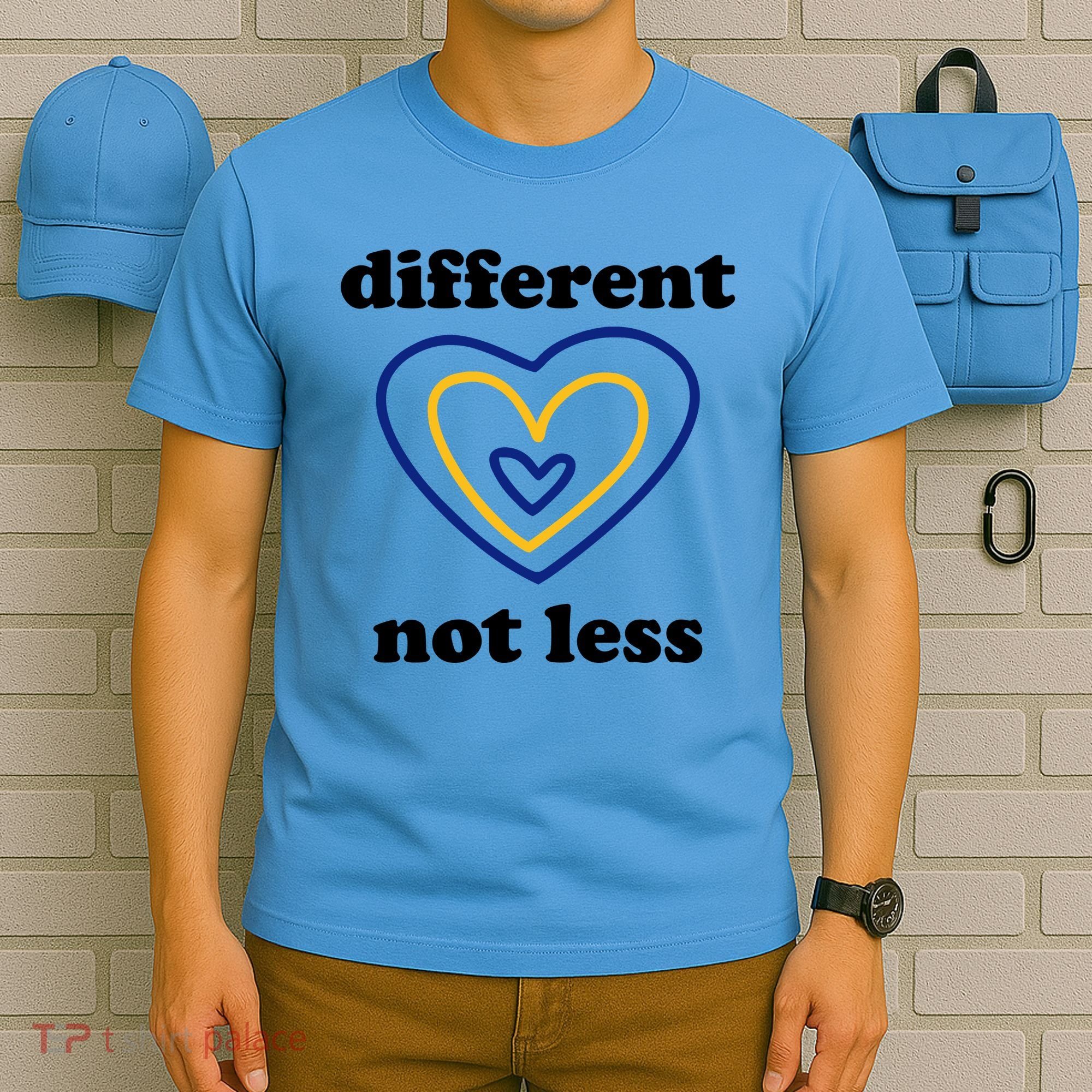 Different Not Less Down Syndrome Awareness Heart T-Shirt