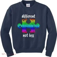 Different Not Less Neurodiversity Puzzle Kids Sweatshirt thumb 0