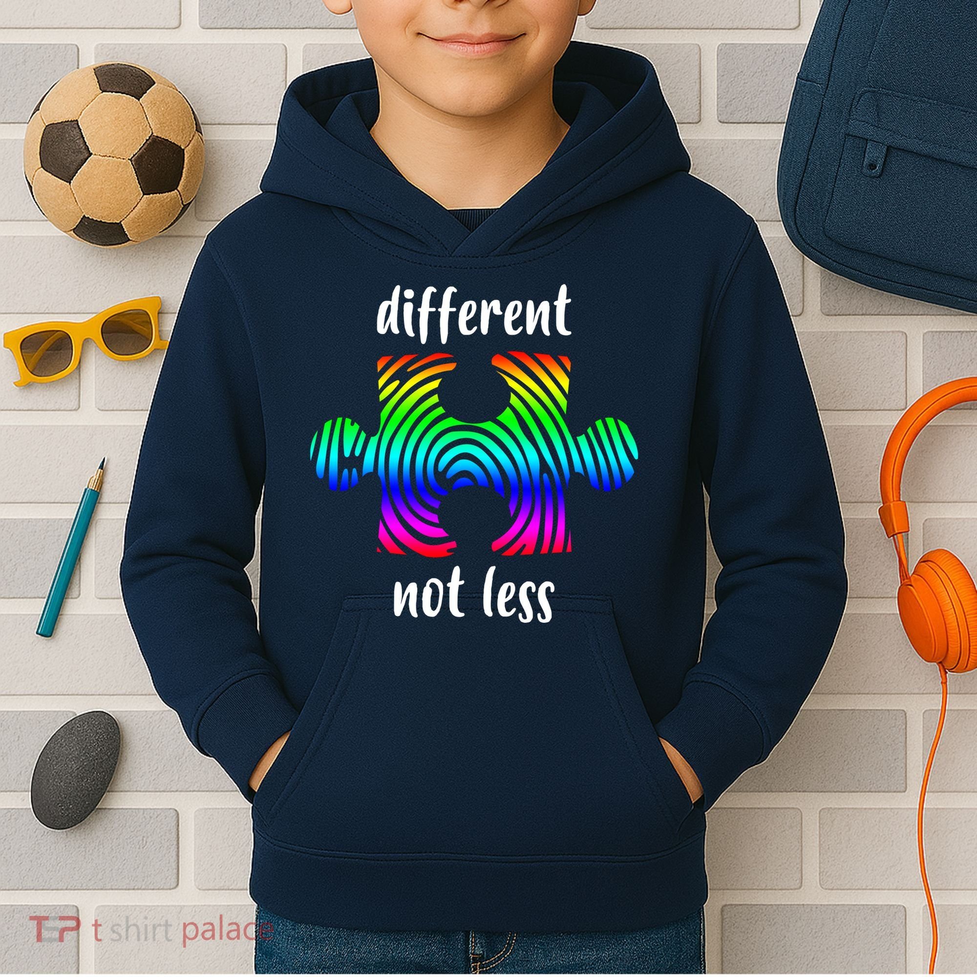 Different Not Less Neurodiversity Puzzle Kids Hoodie