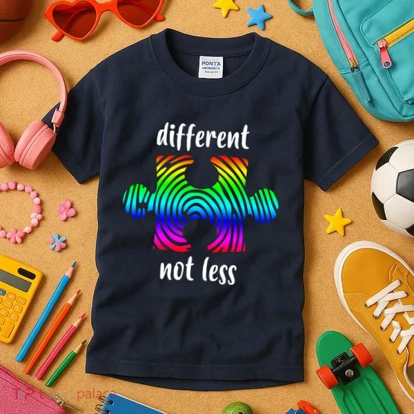 Different Not Less Neurodiversity Puzzle Kids T-Shirt