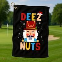 Deez Nuts Nutcracker Santa Xmas Funny Christmas Pjs Golf Towel thumb 1