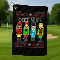 Deez Nuts Nutcracker Ugly Christmas Sweater Funny Xmas Golf Towel thumb 1
