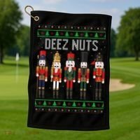 Deez Nuts Nutcracker Funny Ugly Christmas Sweater Meme Gift Golf Towel thumb 1