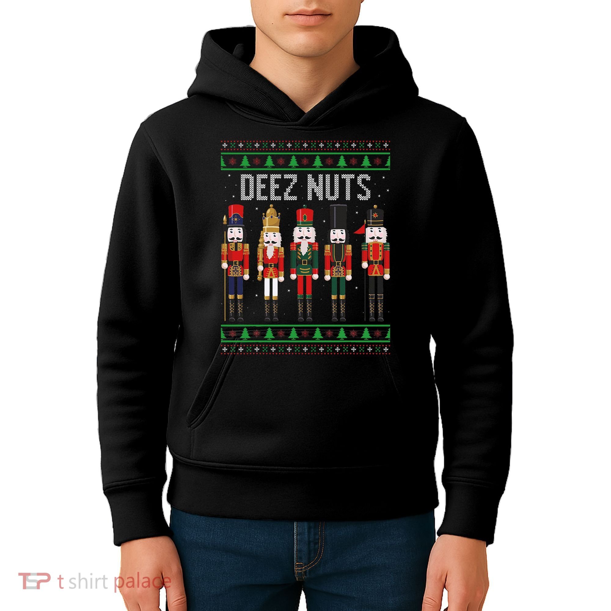 Deez Nuts Nutcracker Funny Ugly Christmas Sweater Meme Gift Kids Hoodie