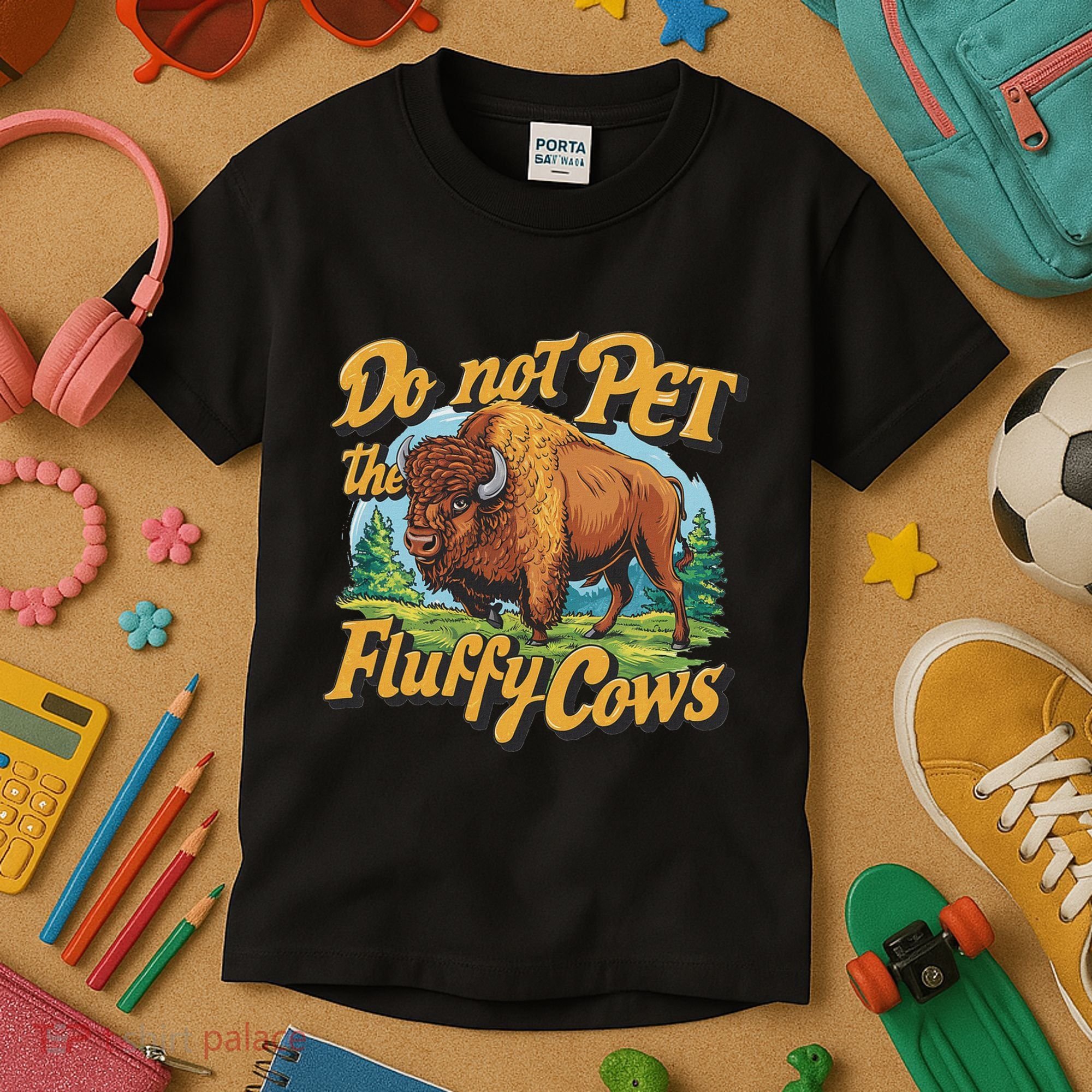Do Not Pet The Fluffy Cows Bison Yellowstone National Park Kids T-Shirt