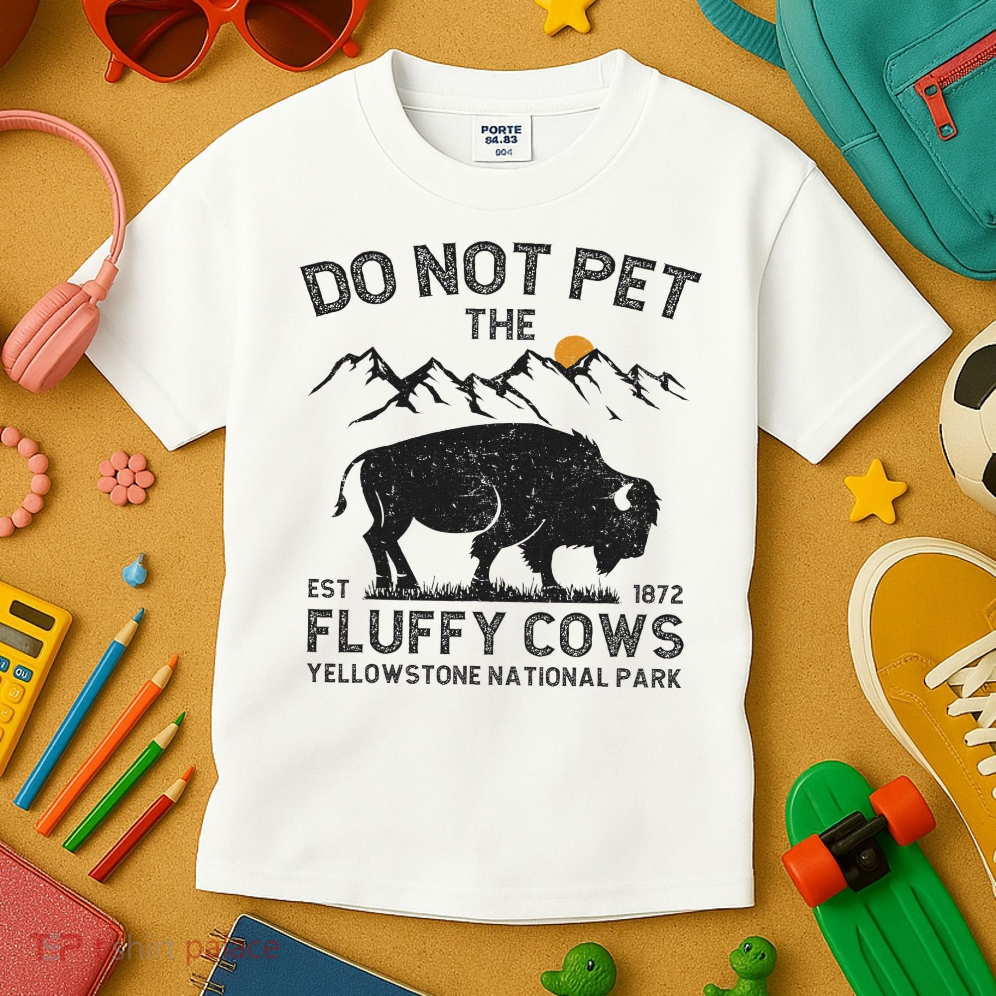 Do Not Pet The Fluffy Cows Yellowstone National Park Cows Kids T-Shirt