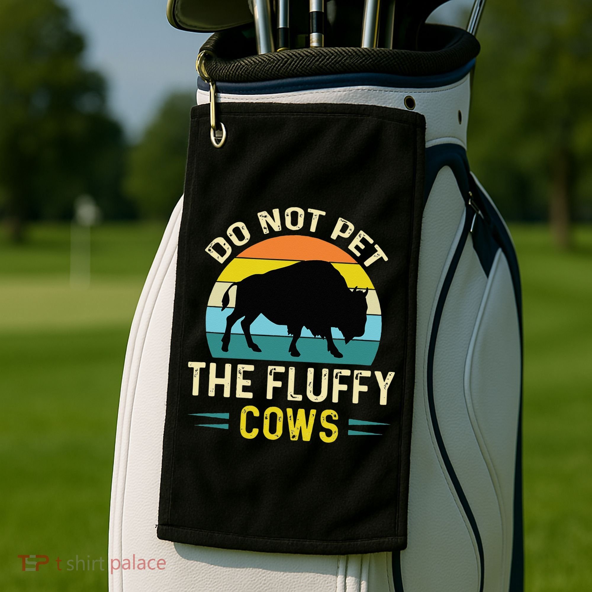 Do Not Pet The Fluffy Cows Funny Bison Yellowstone Park Golf Towel