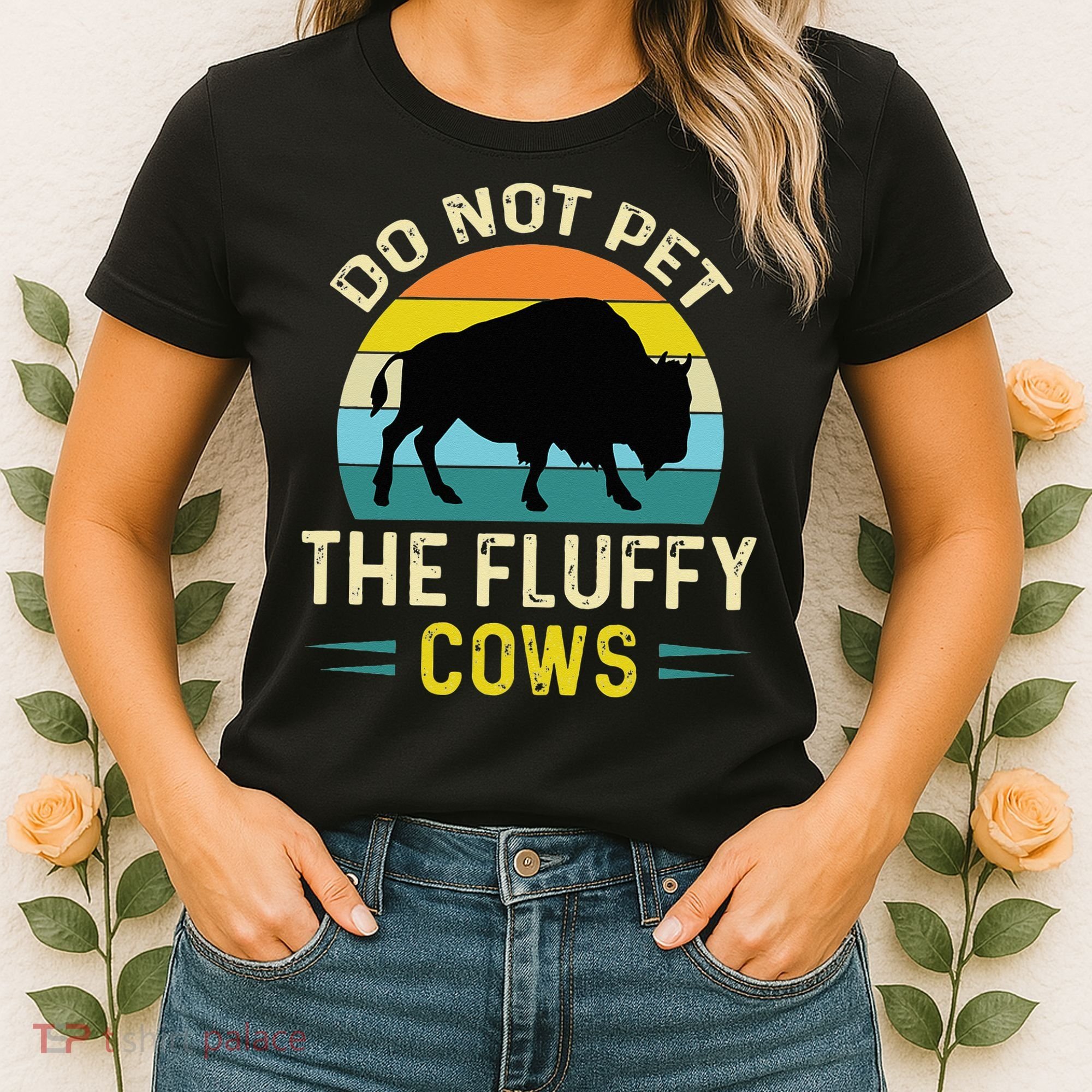 Do Not Pet The Fluffy Cows Funny Bison Yellowstone Park Women's T-Shirt