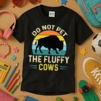 Do Not Pet The Fluffy Cows Funny Bison Yellowstone Park Kids T-Shirt thumb 3