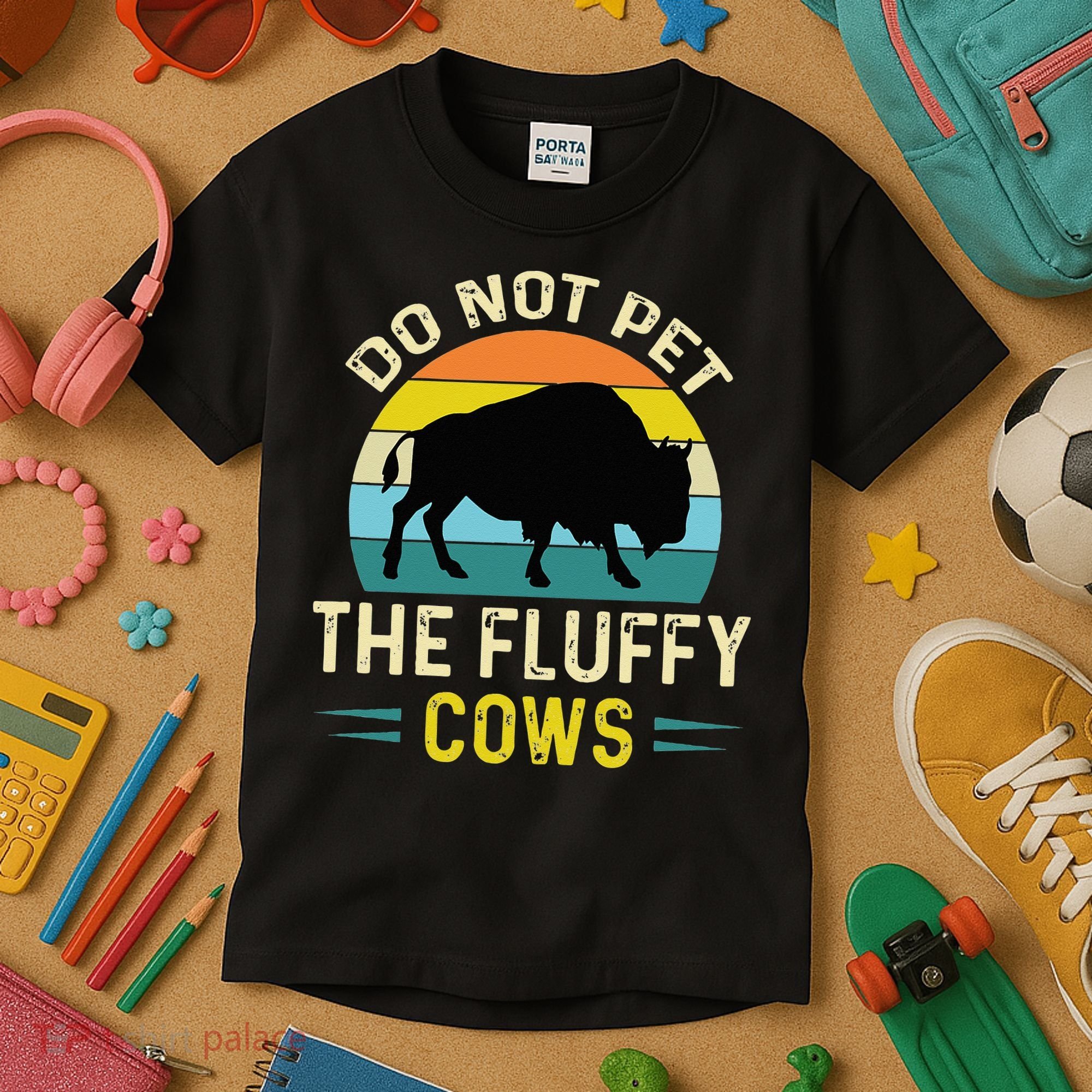 Do Not Pet The Fluffy Cows Funny Bison Yellowstone Park Kids T-Shirt