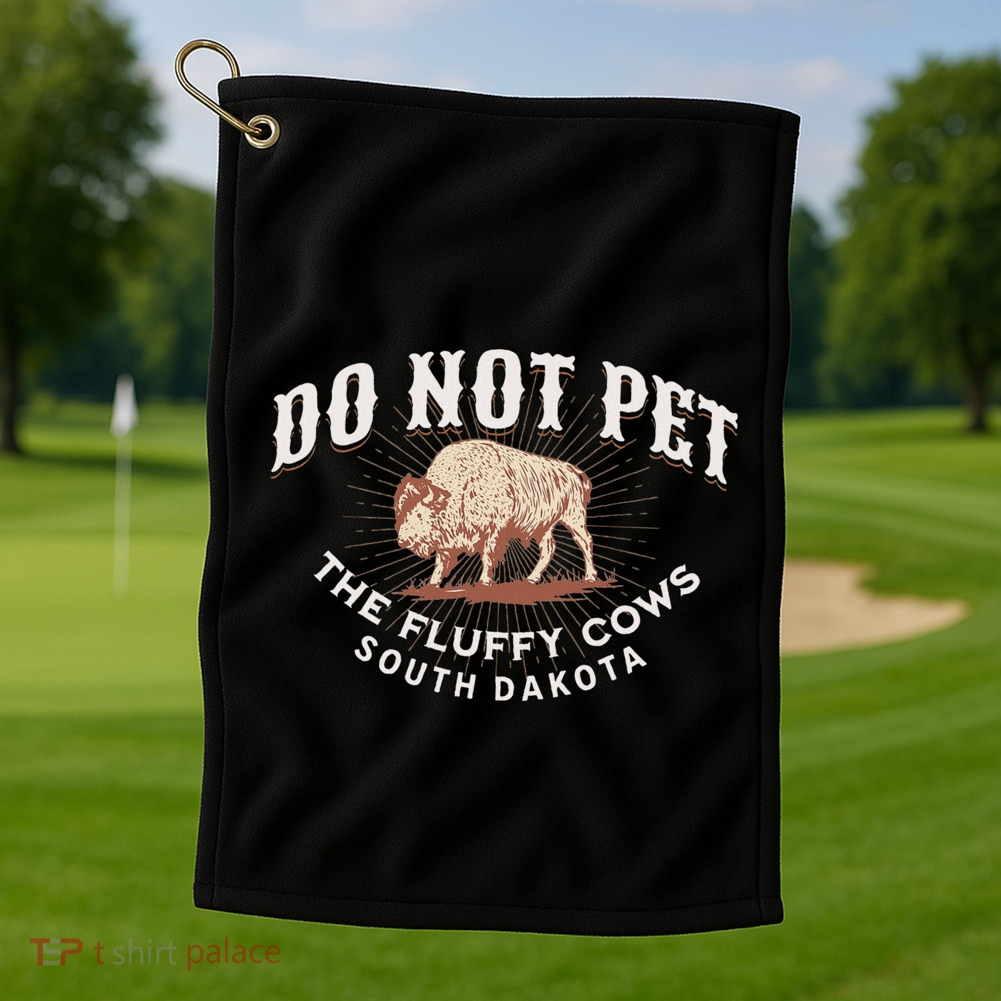 Do Not Pet The Fluffy Cows South Dakota Quote Funny Bison Golf Towel