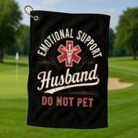 Do Not Pet Emotional Support Husband Funny Golf Towel thumb 1