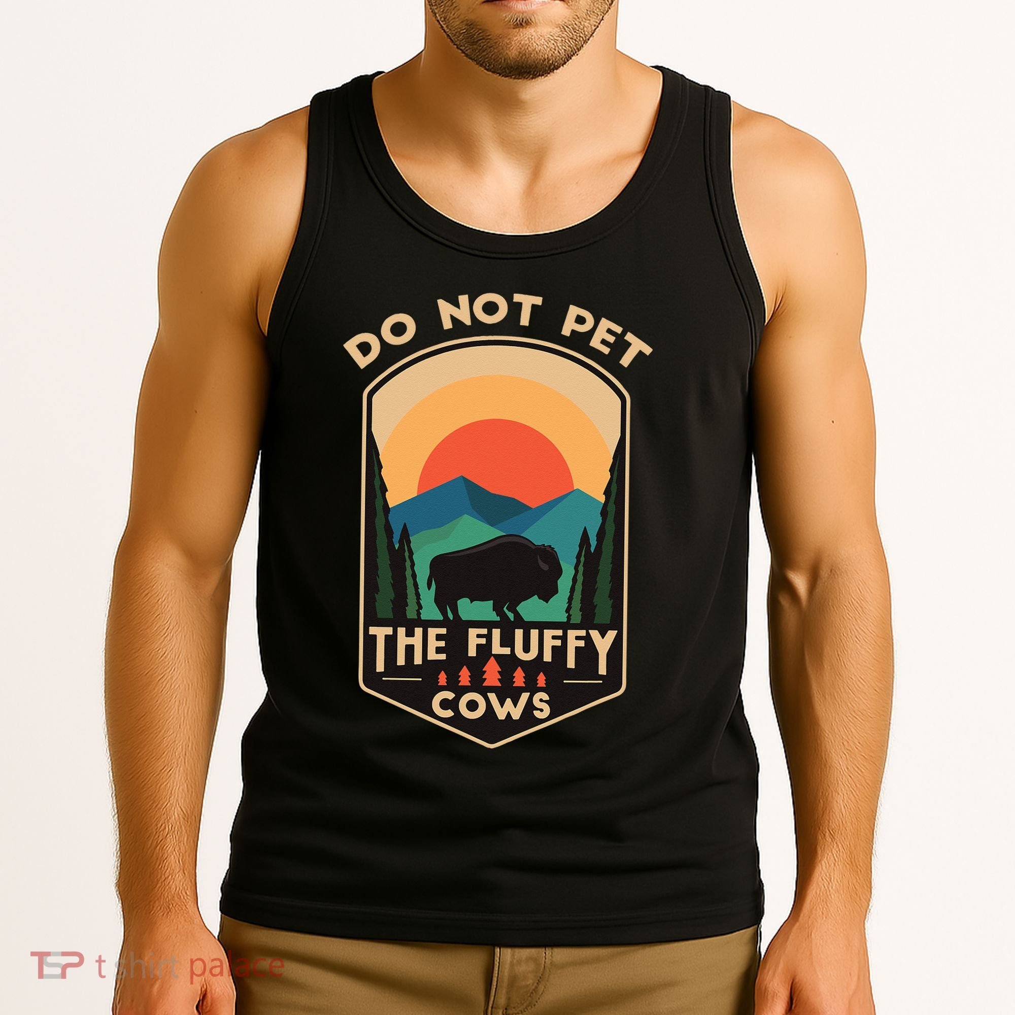 Do Not Pet The Fluffy Cows Funny Retro Yellowstone Park Tank Top