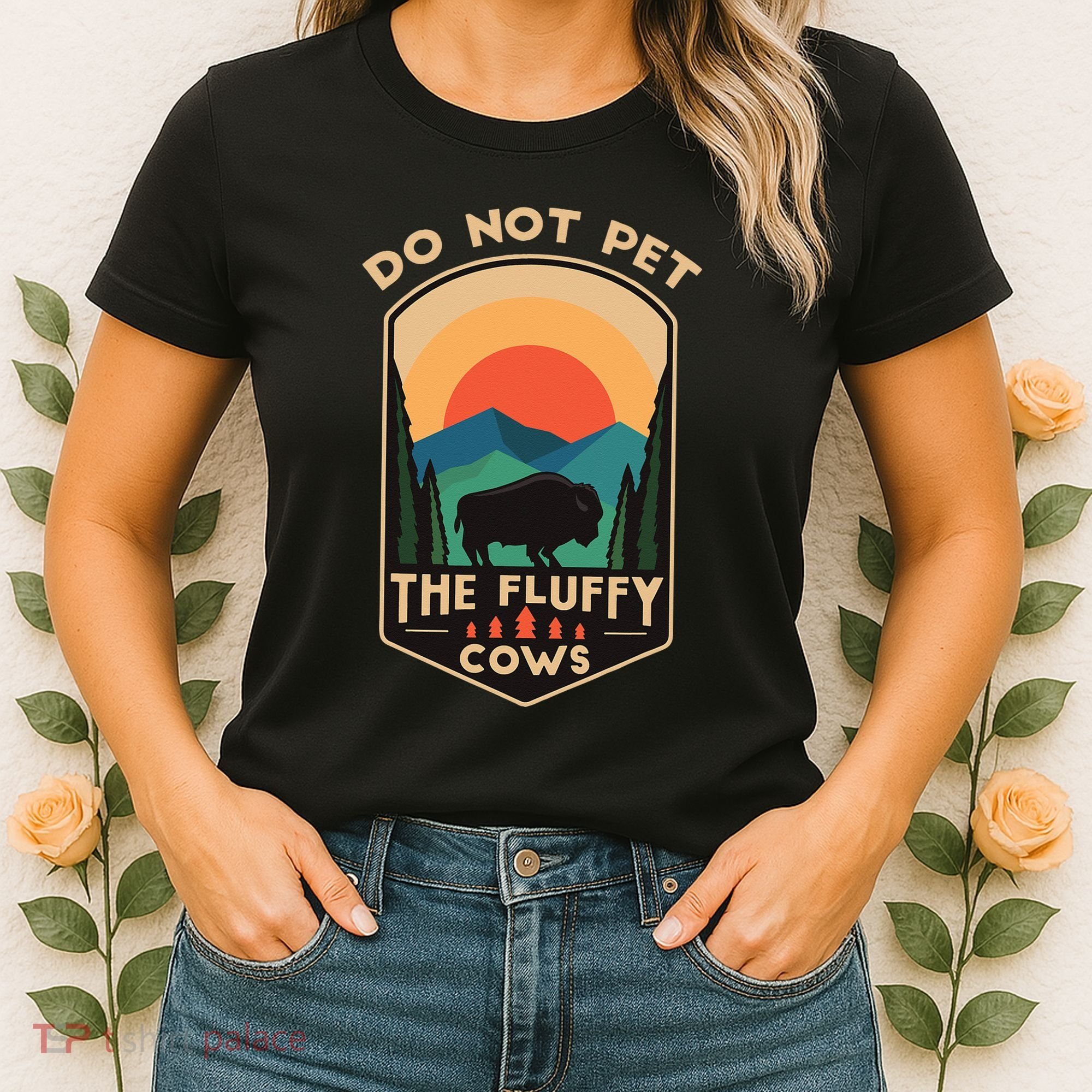 Do Not Pet The Fluffy Cows Funny Retro Yellowstone Park Women's T-Shirt
