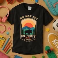 Do Not Pet The Fluffy Cows Funny Retro Yellowstone Park Kids T-Shirt thumb 3