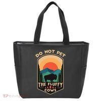 Do Not Pet The Fluffy Cows Funny Retro Yellowstone Park Tote Bag thumb 0