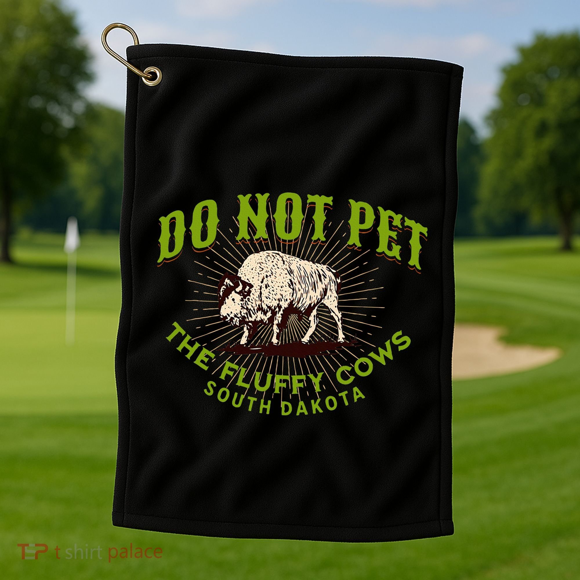 Do Not Pet The Fluffy Cows South Dakota Quote Funny Bison Golf Towel