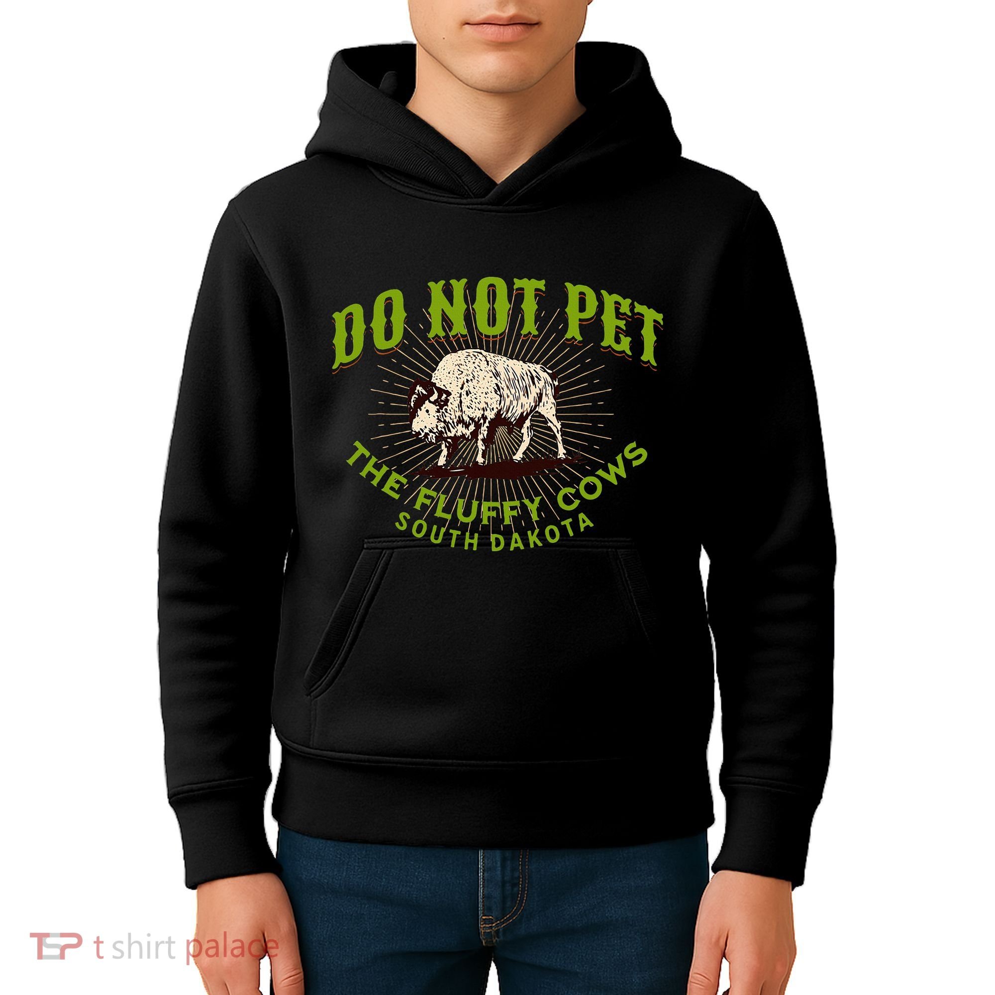 Do Not Pet The Fluffy Cows South Dakota Quote Funny Bison Kids Hoodie