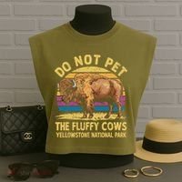 Do Not Pet The Fluffy Cows Bison Yellowstone National Park Garment-Dyed Women's Muscle Tee thumb 3