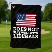 Does Not Play Well With Liberals Gift Golf Towel thumb 1