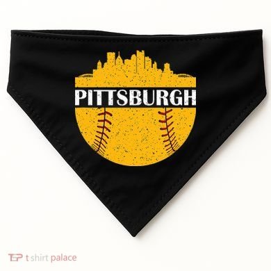 Distressed Novelty Pirate Pittsburgh Baseball Cityscape USA-Made Doggie Bandana