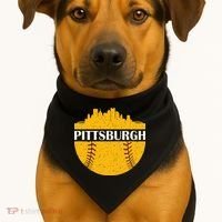 Distressed Novelty Pirate Pittsburgh Baseball Cityscape USA-Made Doggie Bandana thumb 1