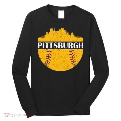 Distressed Novelty Pirate Pittsburgh Baseball Cityscape Long Sleeve Shirt
