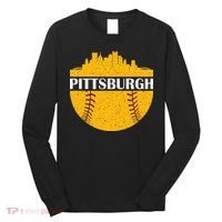 Distressed Novelty Pirate Pittsburgh Baseball Cityscape Long Sleeve Shirt thumb 0