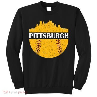 Distressed Novelty Pirate Pittsburgh Baseball Cityscape Sweatshirt