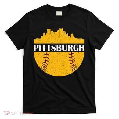 Distressed Novelty Pirate Pittsburgh Baseball Cityscape T-Shirt