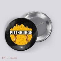 Distressed Novelty Pirate Pittsburgh Baseball Cityscape Button thumb 0