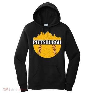 Distressed Novelty Pirate Pittsburgh Baseball Cityscape Women's Hoodie